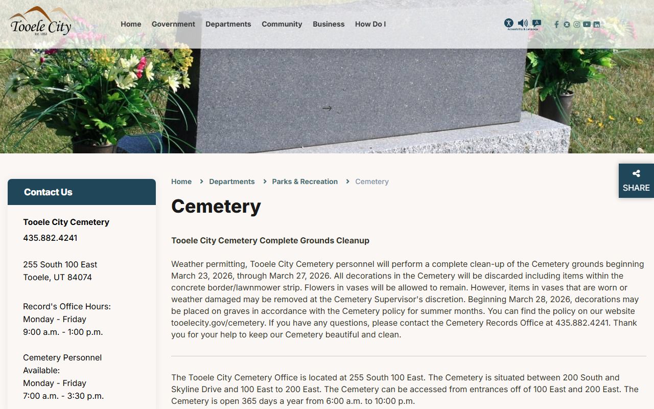 Tooele Genealogy research at the city cemetery
