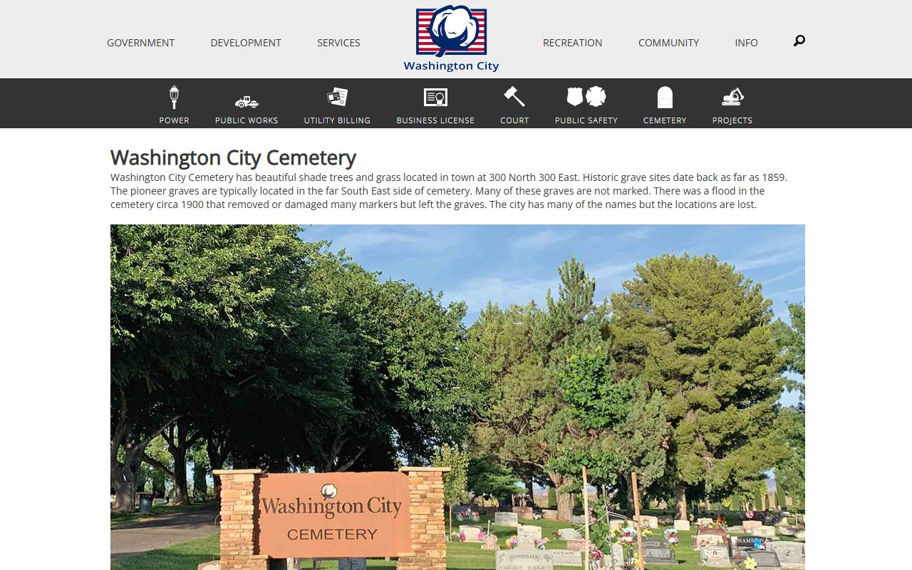 Washington City Genealogy records at the city cemetery