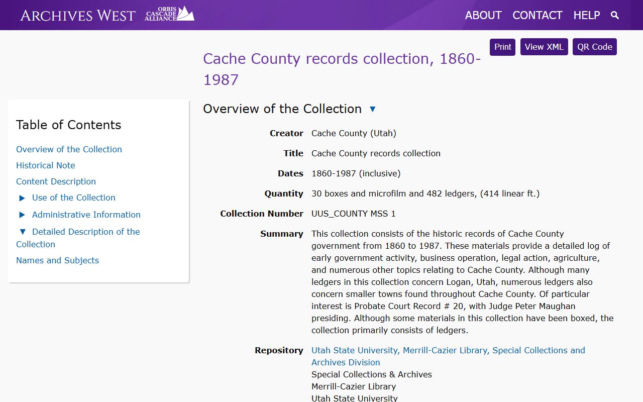Cache County Genealogy records collection at Utah State University