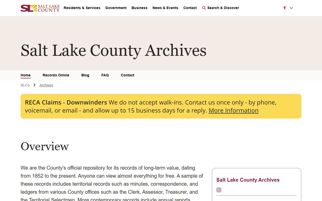 Salt Lake County Genealogy research at the county archives
