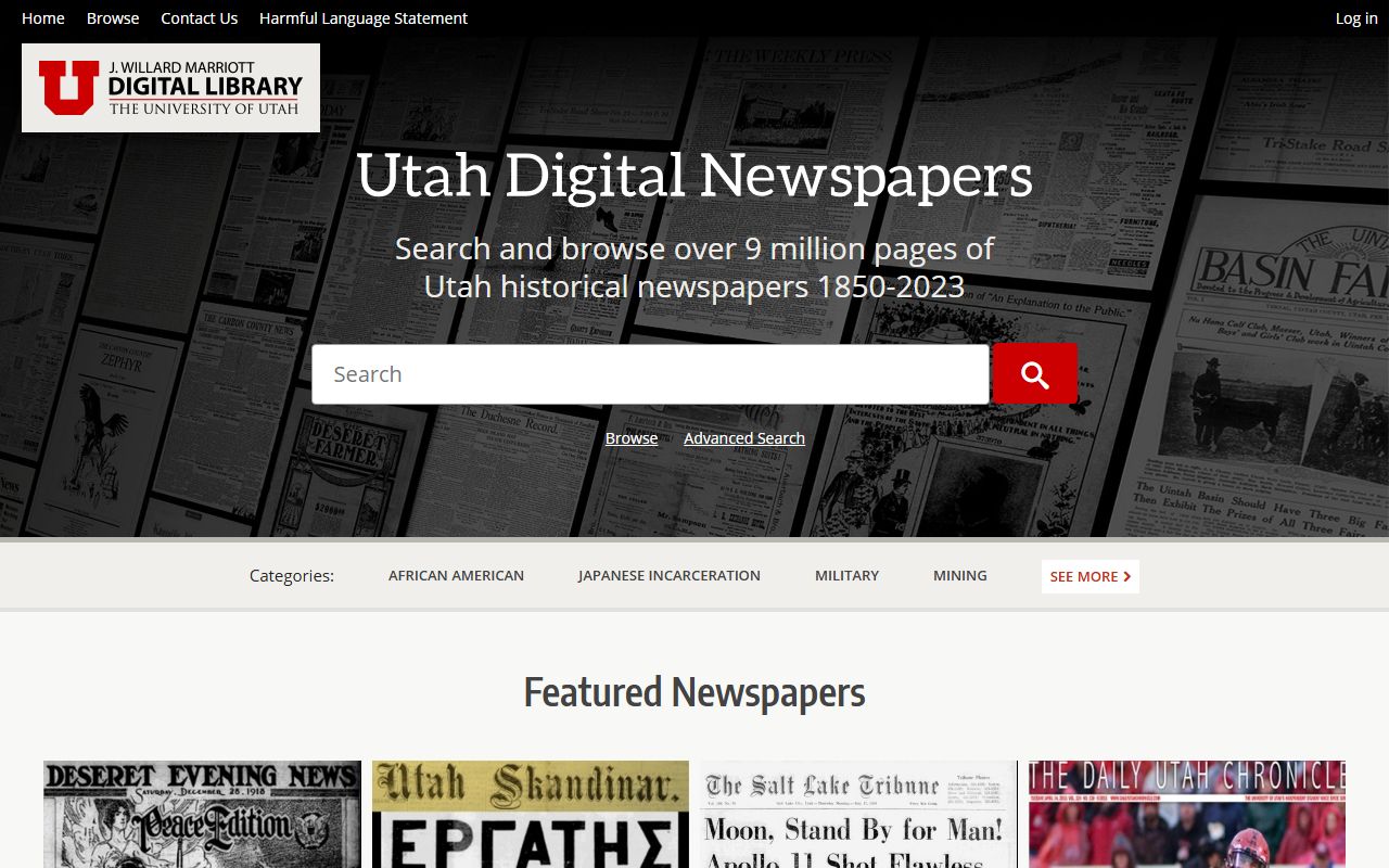Utah Genealogy newspaper search at Utah Digital Newspapers